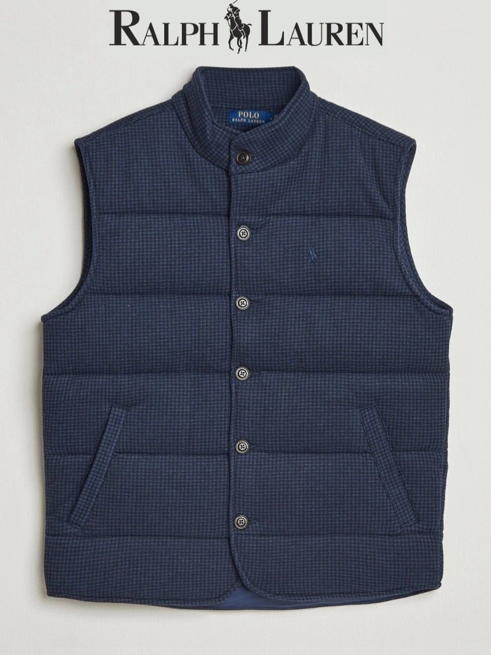 NWT Men's Polo Ralph Lauren Houndstooth Plaid Print Estate Rib Blue Vest Size L